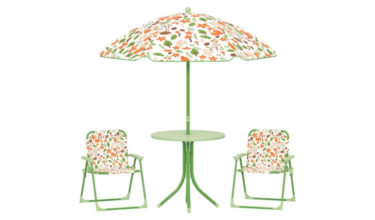 AIYAPLAY Fox Adjustable Parasol 2 Chairs Picnic Table Kids Set - Green