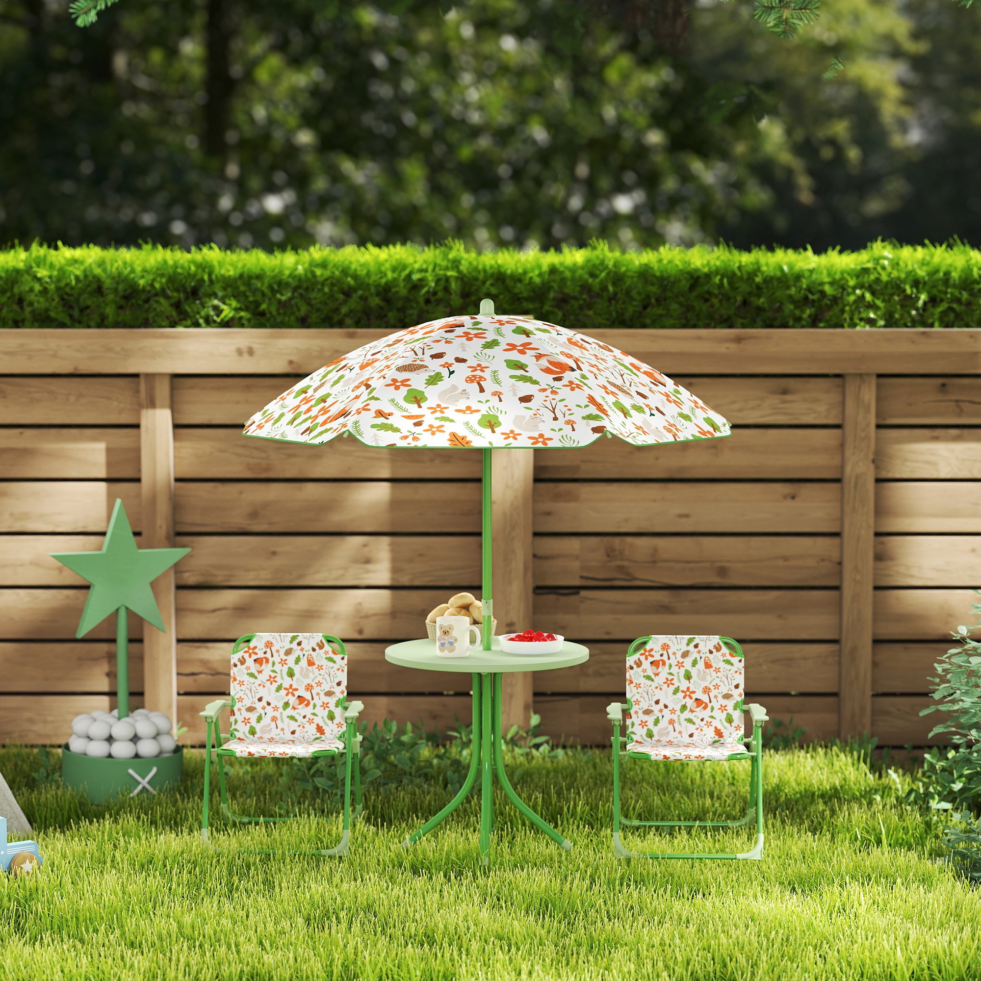 child patio set with umbrella asda Kids Children's Picnic Garden Parasol Folding Table Chairs Garden Buy AIYAPLAY Fox Adjustable Parasol