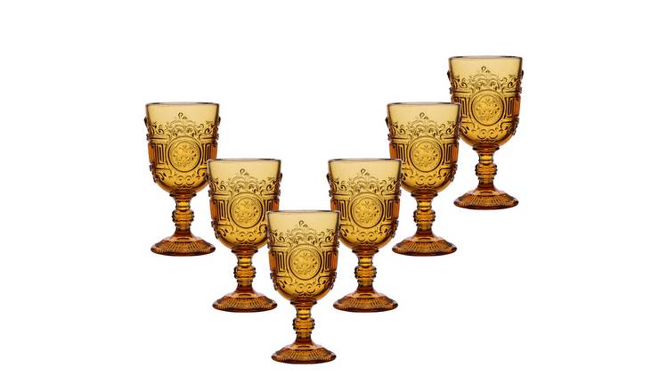 Dibor Set of 6 Parisian 300ml Glass Wine Glasses - Yellow