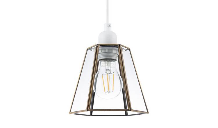 Happy Homewares Antique Brass Industrial Hexagonal Pendant Shade - 16cm