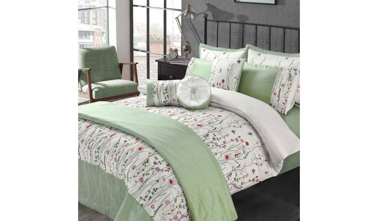 HomeSpace Direct Arabella Green Duvet Cover Set - Double