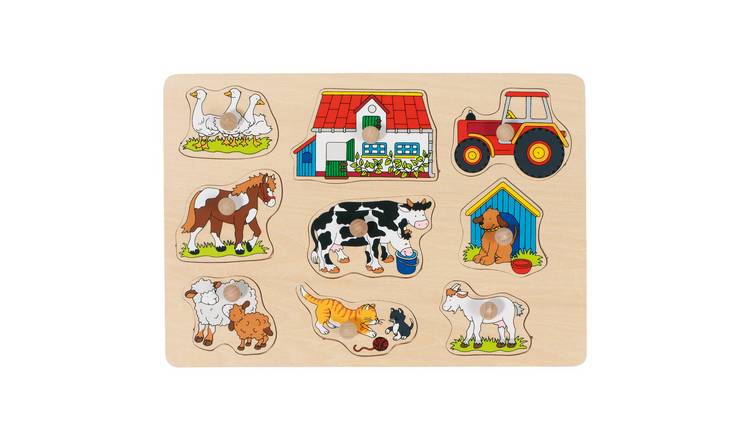 Goki 9 Piece Wooden Farm Lift Out Puzzle