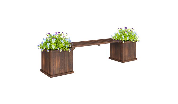 Outsunny Wooden Garden Bench with Planter - Carbonised