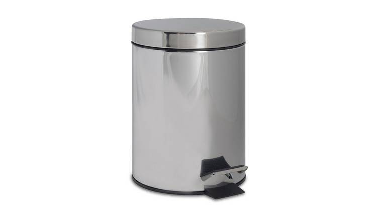 Harbour Housewares Round Bathroom Pedal Bin - 3 Litre - Chrome