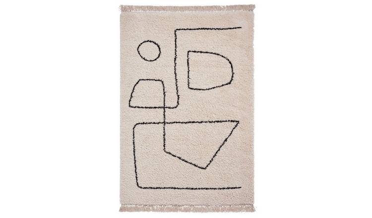 Mega Flooring White Shaggy Abstract Rug - 120 x 170cm