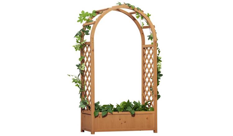 Outsunny Freestanding Raised Garden Bed with Arch Trellis - Brown