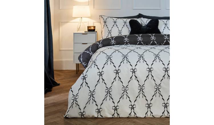 OHS Bow Lattice Microfibre Reversible Duvet Cover Set Monochrome - Single