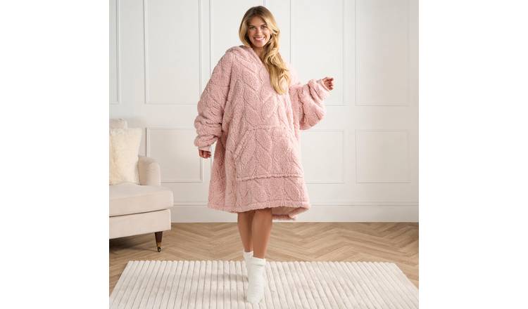 OHS Braided Fleece Hoodie Blanket - One Size - Blush