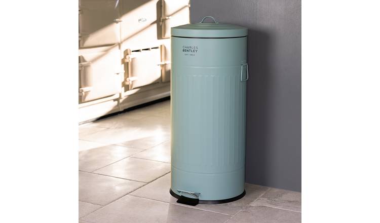 Charles Bentley 30L Retro Steel Waste Rubbish Kitchen Pedal Bin - Green