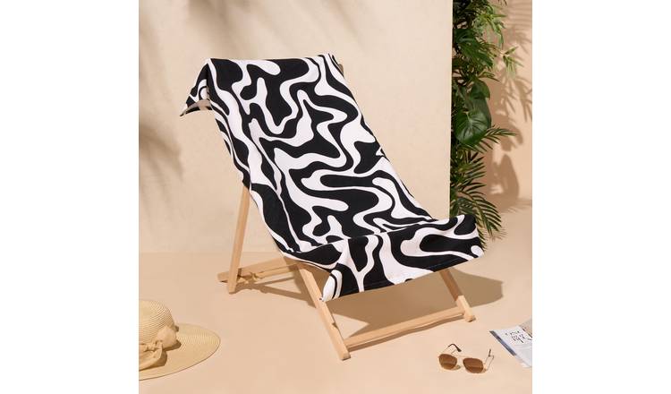 OHS Swirl Print Microfibre Beach Towel - Black
