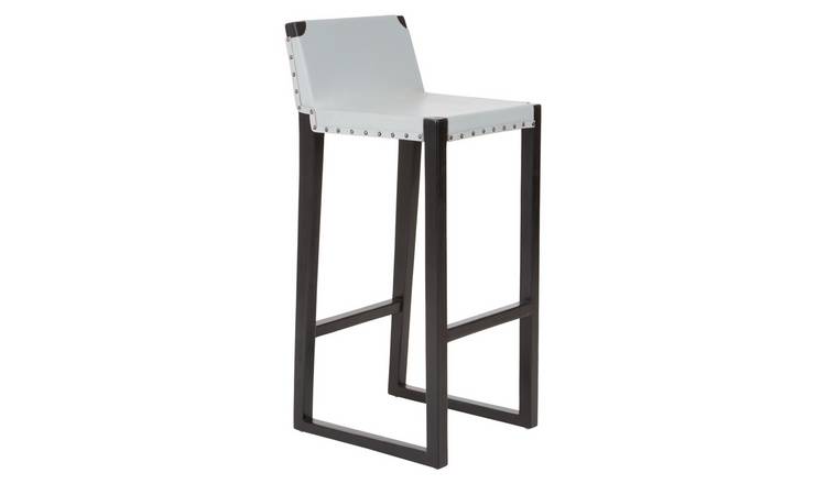 Orsina Kendari Leather Bar Chair with Wooden Legs - Grey & Black