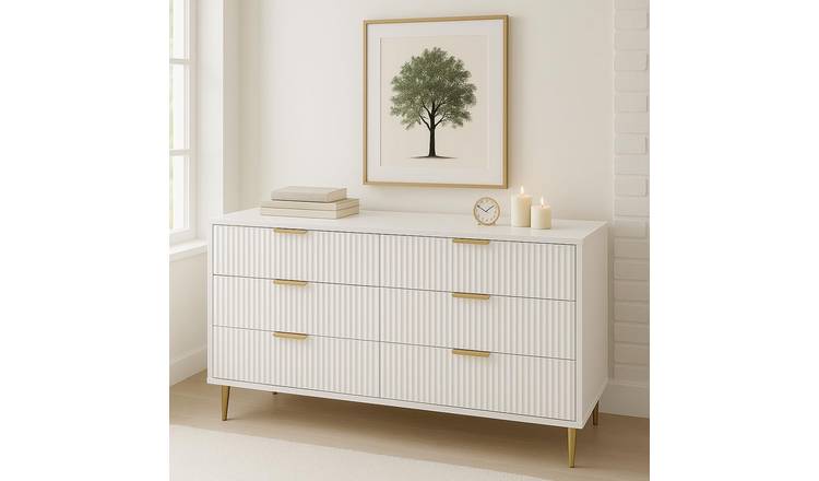 Home Treats Ridged 6 Drawer Chest - White
