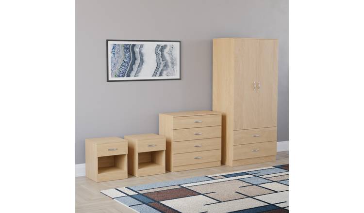 Vida Designs Riano Bedroom Set (Bedsides, 4 Drawer Chest, 2x2 Wardrobe) - Pine