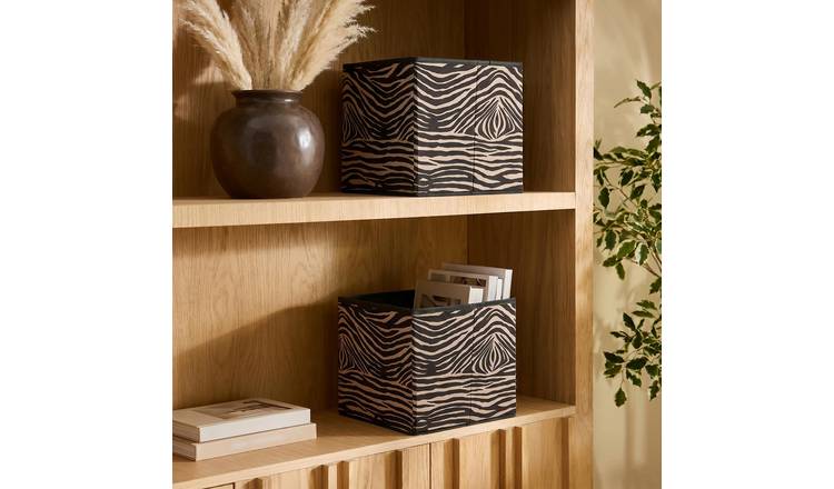 OHS Zebra Print Cube Storage Boxes - Brown - 2 Pack
