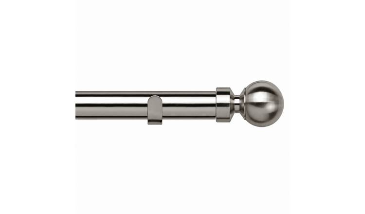 New Edge Blinds 28mm Satin Silver Sphere Fixed Eyelet Curtain Pole - 50cm