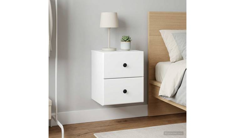 Walplus Pack of 2 Wall Mounted Nightstand - White - 34.5 x 33 x 40 cm