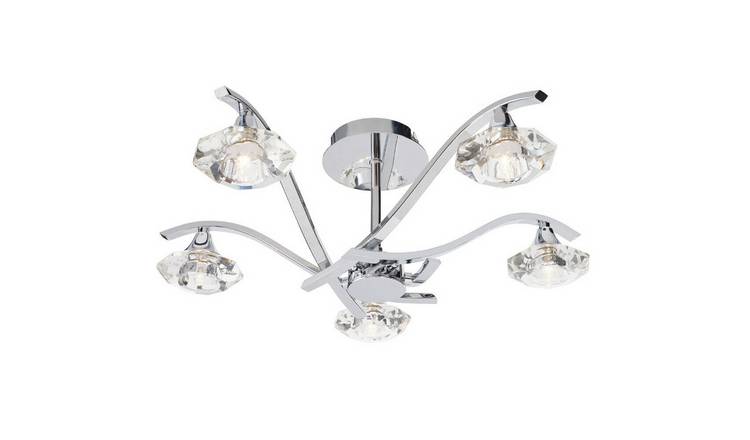 Loops Direct 55cm Diameter Steel and Crystal Semi Flush Ceiling Light - Chrome