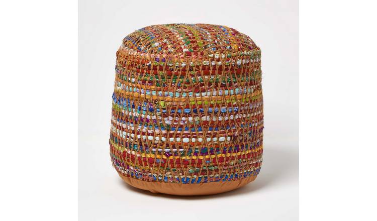 Homescapes Chindi Design Circular Bean Filled Pouffe – Multicolour