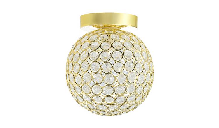 Happy Homewares Polished Gold and Beaded Glass Bathroom Ceiling Light - 18cm