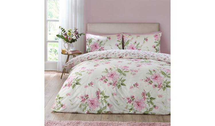 Catherine Lansfield Avebury Floral Duvet Cover Set - Double - Cream