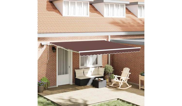 Walplus Electric Polyester Retractable Awning - Brown - 400x300 cm - White Frame