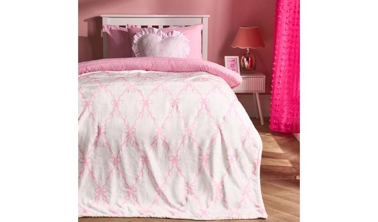 OHS Bow Print Ultra Soft Blanket Throw 125 x 150cm - Pink