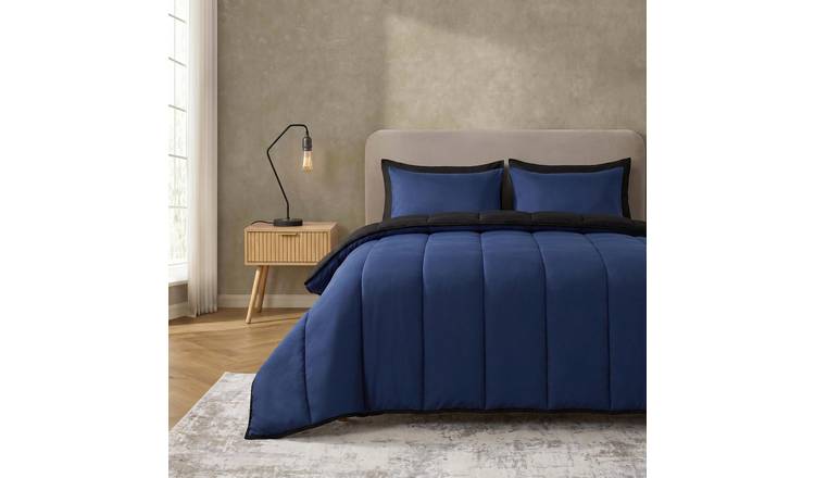 OHS Reversible 10.5 Tog Coverless Duvet Set Bedding - Black/Navy - Double