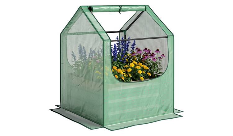 Outsunny Raised Garden Bed with Mini Greenhouse - Green and Silver