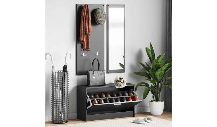 Walplus Engineered Wood Shoe Cabinet - Black - 80 x 27 cm