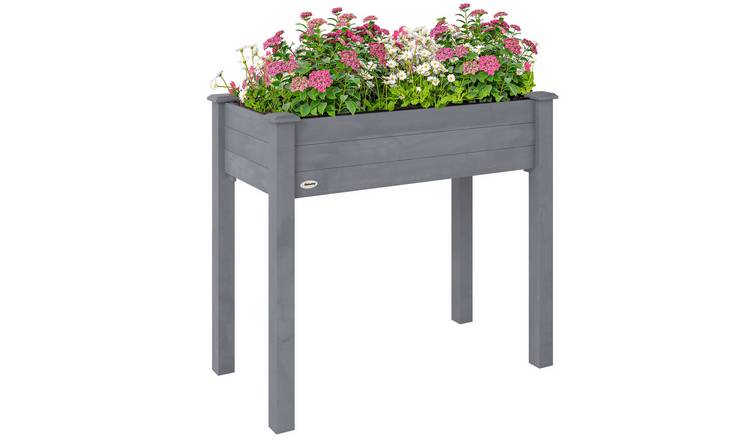 Outsunny Wooden Elevated Planter Box with Bed Liner – Dark Grey