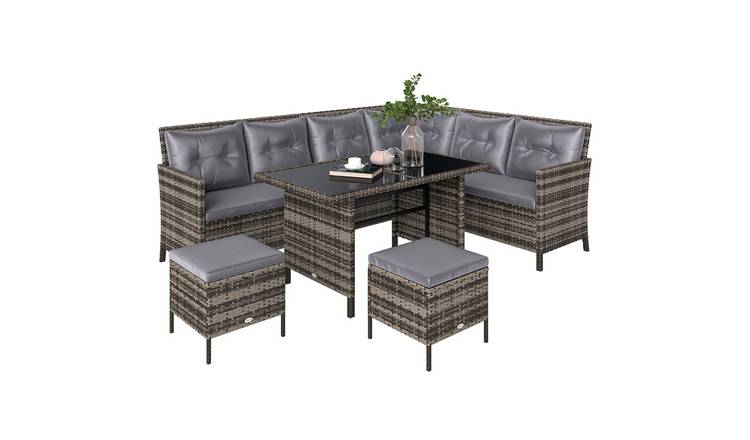 Outsunny 6 Piece 8 Seater Rattan Garden Dining Set - Grey
