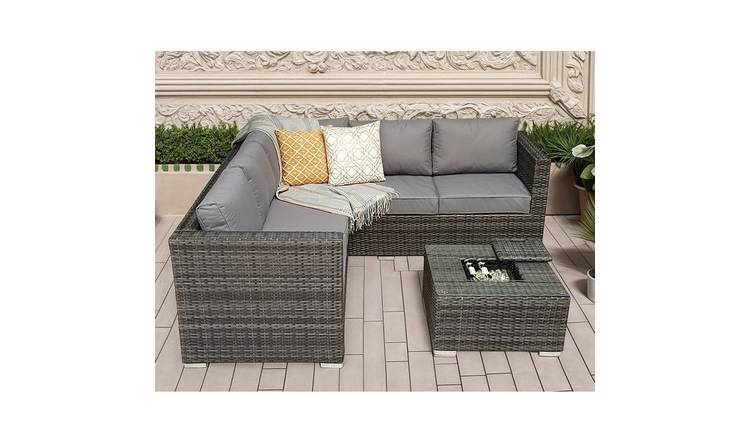 Furniture Maxi Vancouver Rattan Effect Sofa Set With IceBucket Coffee Table-Grey