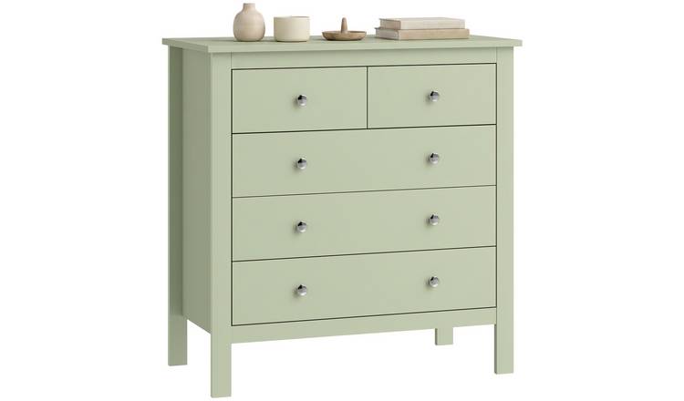 HOMCOM 5 Drawer Chest with Wide Storage and Glide Runners - Sage Green