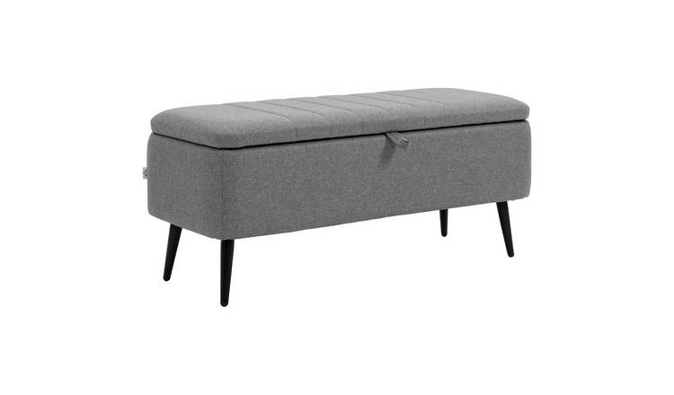 HOMCOM Rectangular Upholstered Storage Ottoman with Flip Top - Grey