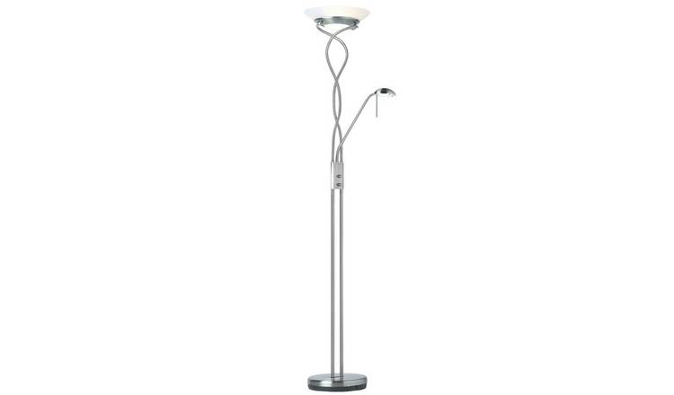 Loops Direct 32.5cm Diameter Steel and Glass Floor Lamp - Satin Chrome