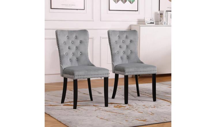 Neo Set of 2 Studded Velvet Dining Chairs - Grey