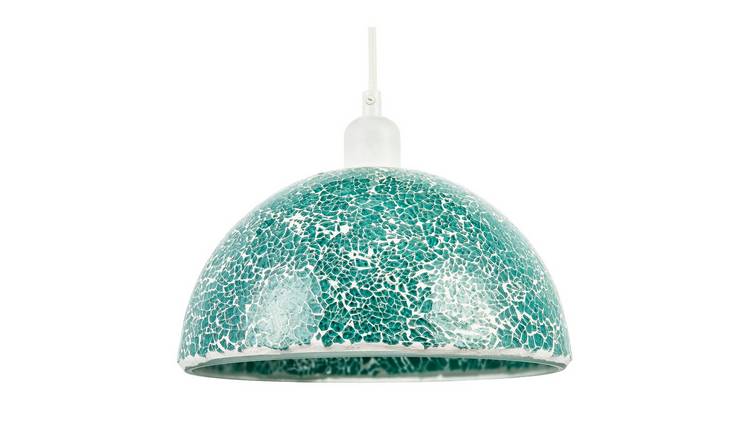 Happy Homewares Teal Mosaic Handmade with Domed Semi Pendant Shade - 25cm