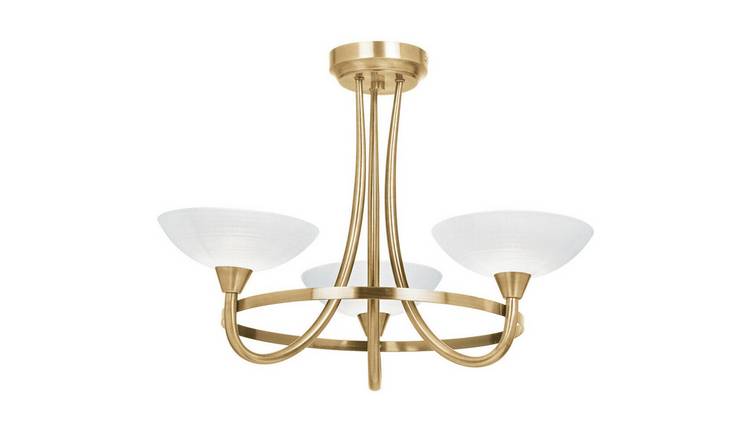 Loops Direct Steel and Glass Semi Flush Ceiling Light - Antique Brass and White