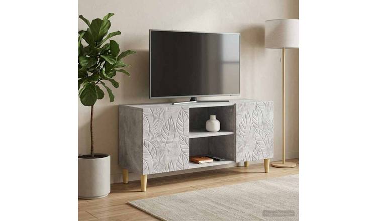 Walplus 2 Door Wood TV Cabinet 1 Shelf - Concrete Grey - 102 x 34.5 x 50 cm