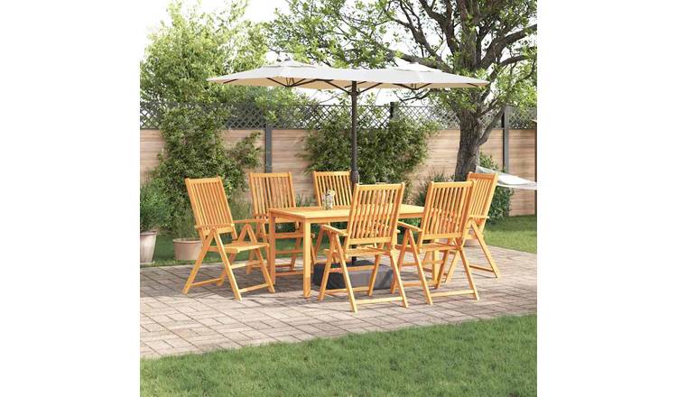 Walplus 7 Piece Acacia Wood Folding Garden Dining Set - Brown - 150 x 90 x 75 cm