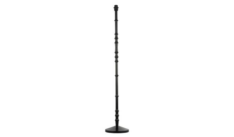 Happy Homewares Black Wood Base with Sleek Reeded Stem Pole Floor Lamp - 25cm