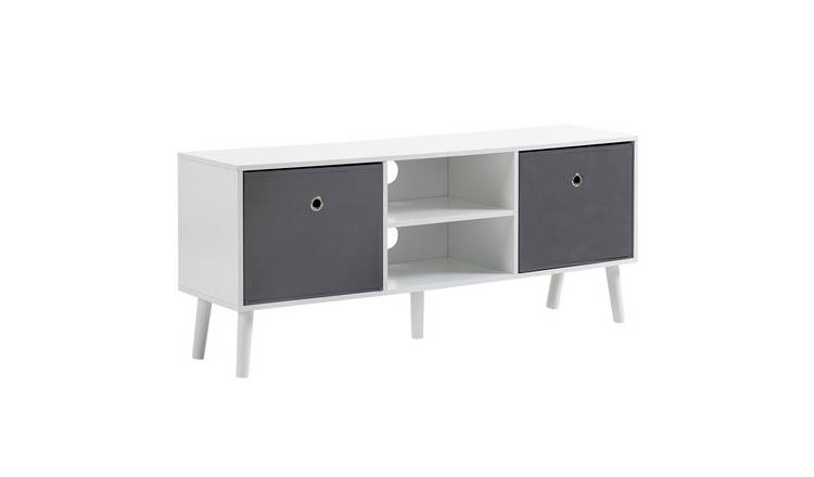 HOMCOM TV Cabinet Stand Unit with Foldable Drawers and Shelves - White