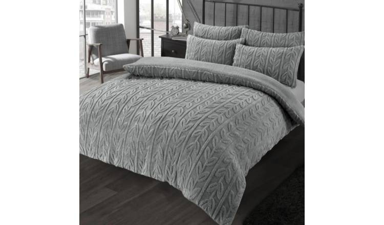 New Edge Blinds Leaf Printed Teddy Grey Duvet Set - Single
