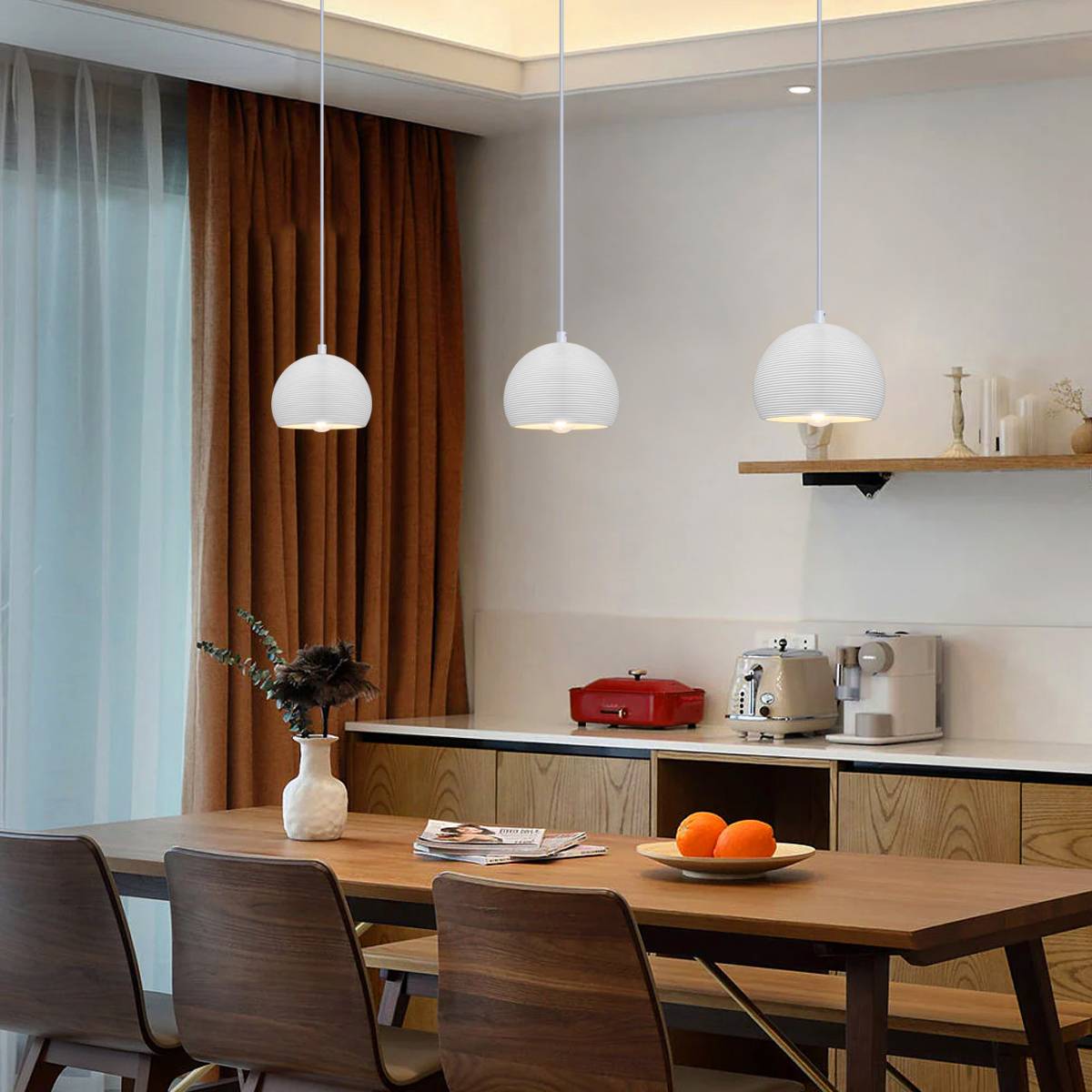 Energy Light Bulbs Ceramic Groove Pattern Ceiling Pendant Light - White - Image 6