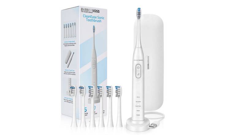 BarberBoss CleanEase Sonic Toothbrush White - 6 Brush Heads