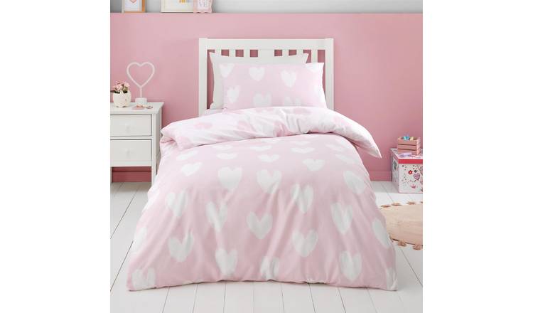 Catherine Lansfield Brushed Hearts Duvet Cover Set - Junior - Pink