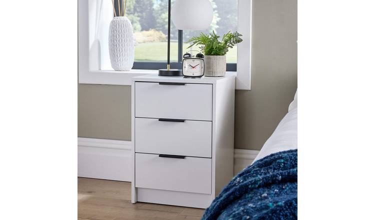 Home Source Phoenix 3 Drawer Bedside Table - White