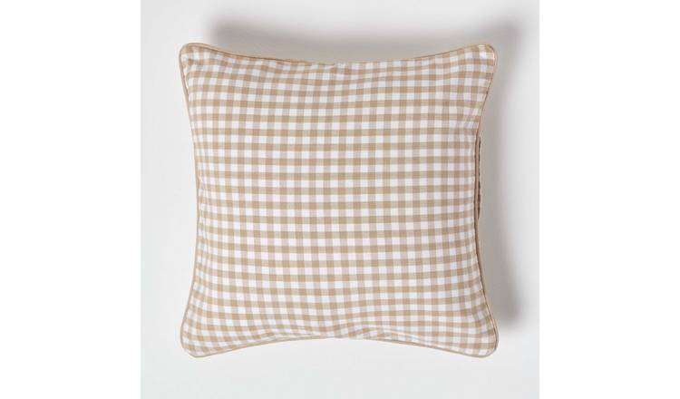 Homescapes Beige Cotton Gingham Check Cushion Cover - 45 x 45 cm