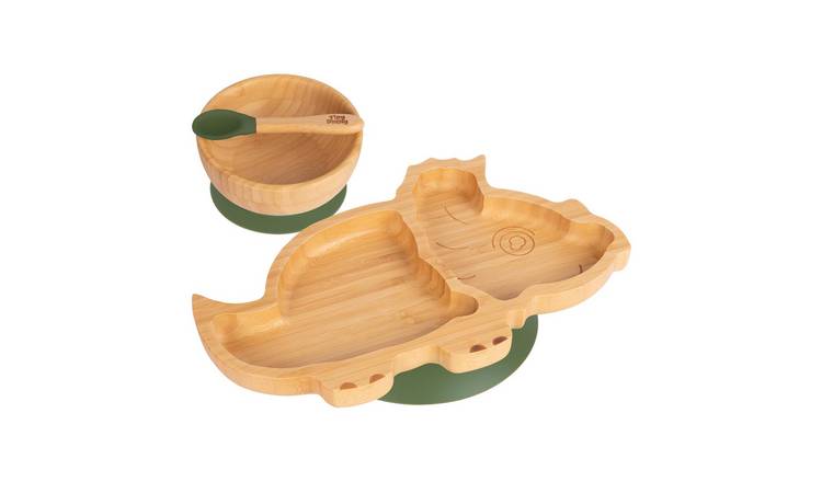 Tiny Dining 3pc Dinosaur Bamboo Suction Dinner Set - Olive Green