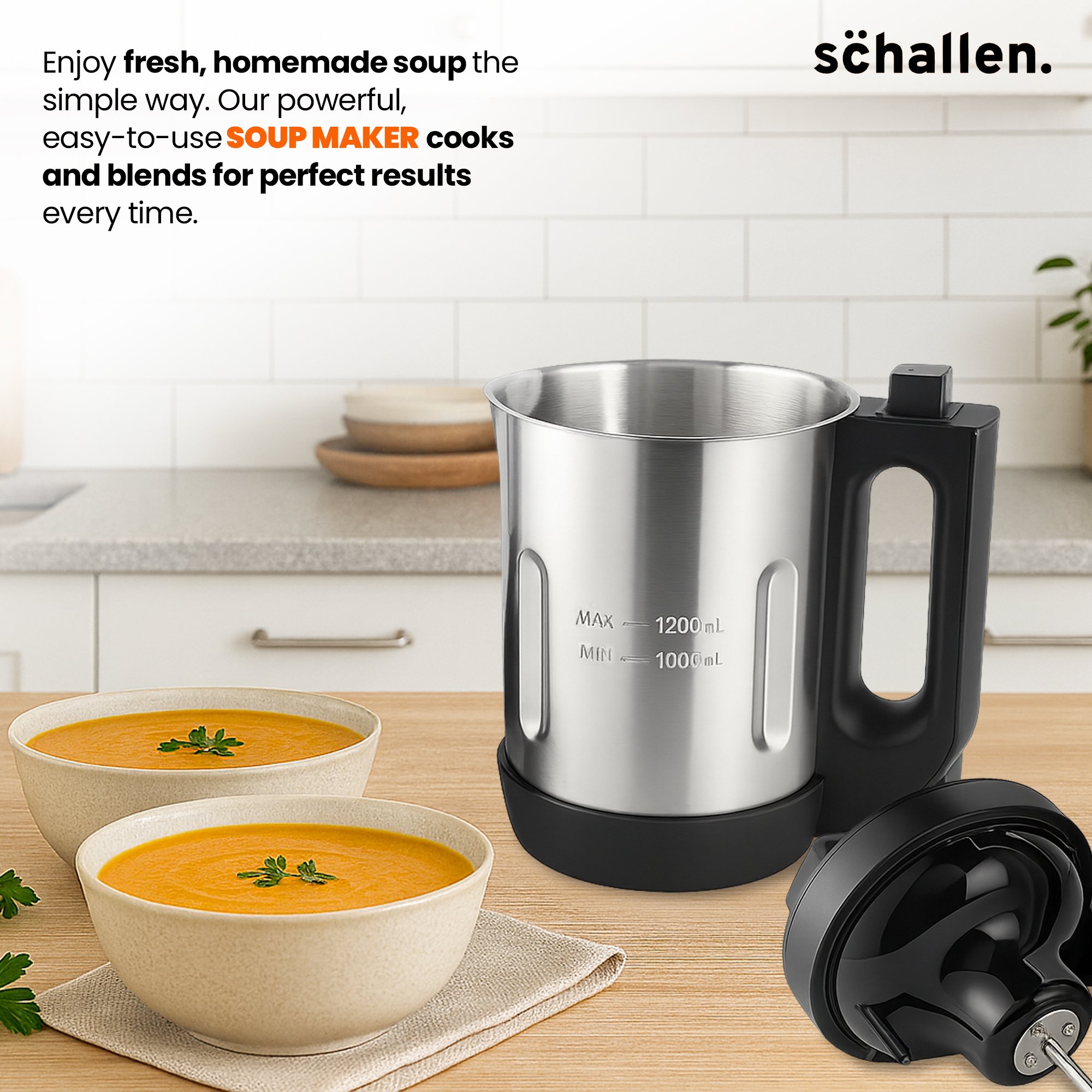 Schallen Soup Maker 1.2L Stainless Steel Jug & Bowl with Intelligent Control - Image 2